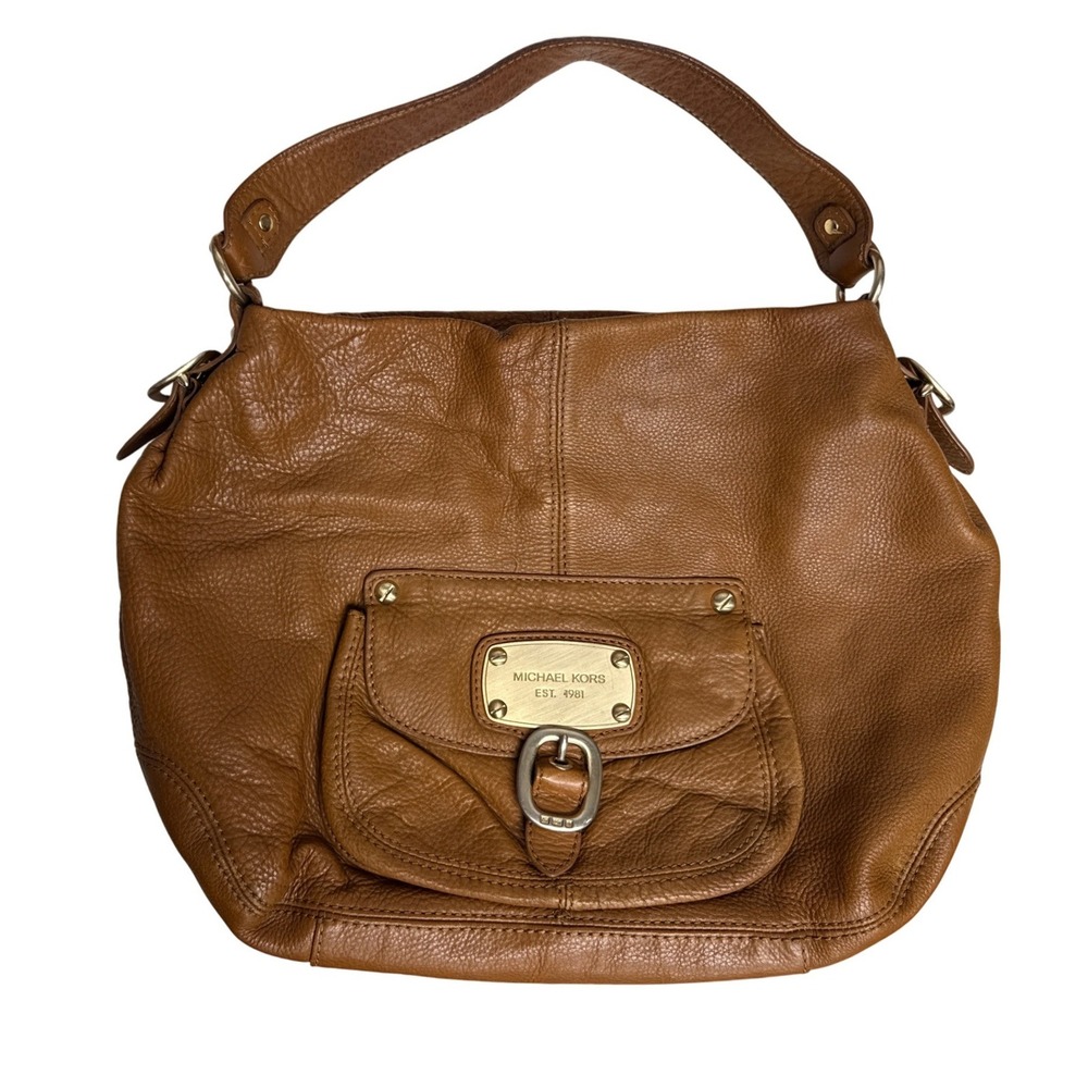 Michael Kors Shoulder Bag Women OS Brown Pebbled Leather Hobo Gold Hardware Logo